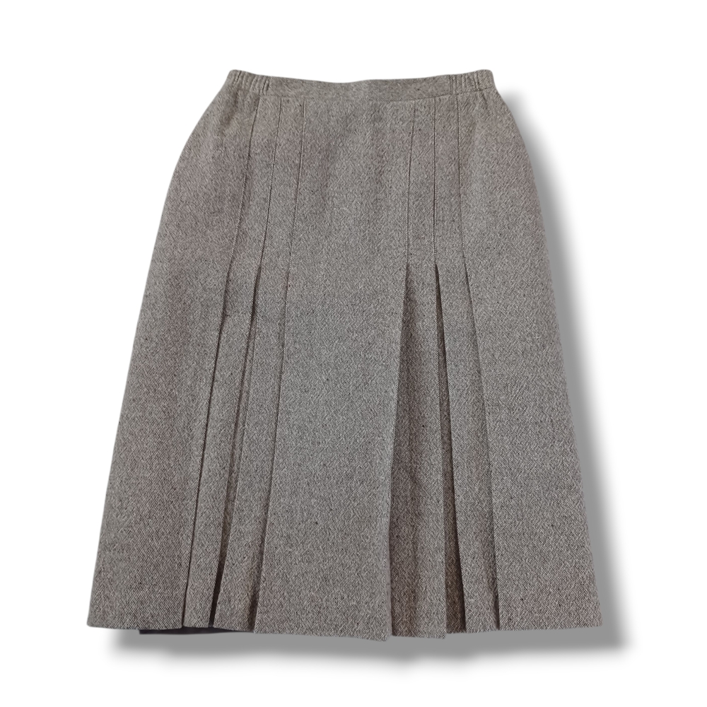 Vintage Wool Blend Skirt TanJay Nygard Tan Beige Midi Knee Length Pleated Size 6
